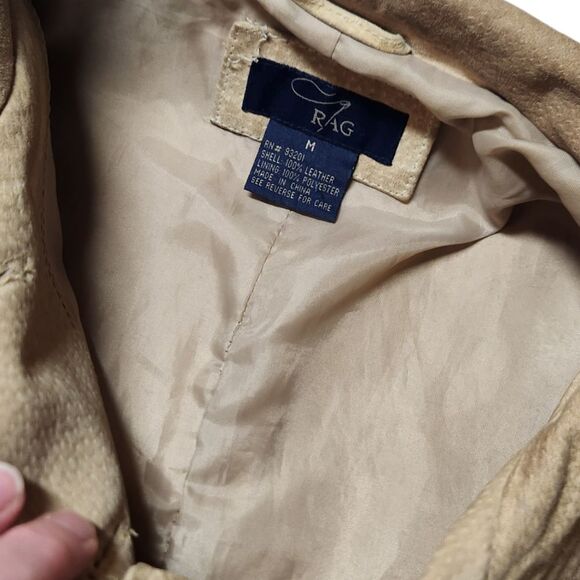 Vintage Leather Jacket Suede Tan BOHO Chunky Slouchy Grunge Pockets Distressed M - Picture 13 of 13